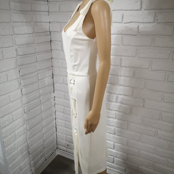 Venus Ladies Size Medium Off White w/ Lace Detail Lined Sleeveless Midi Dress - Picture 4 of 12